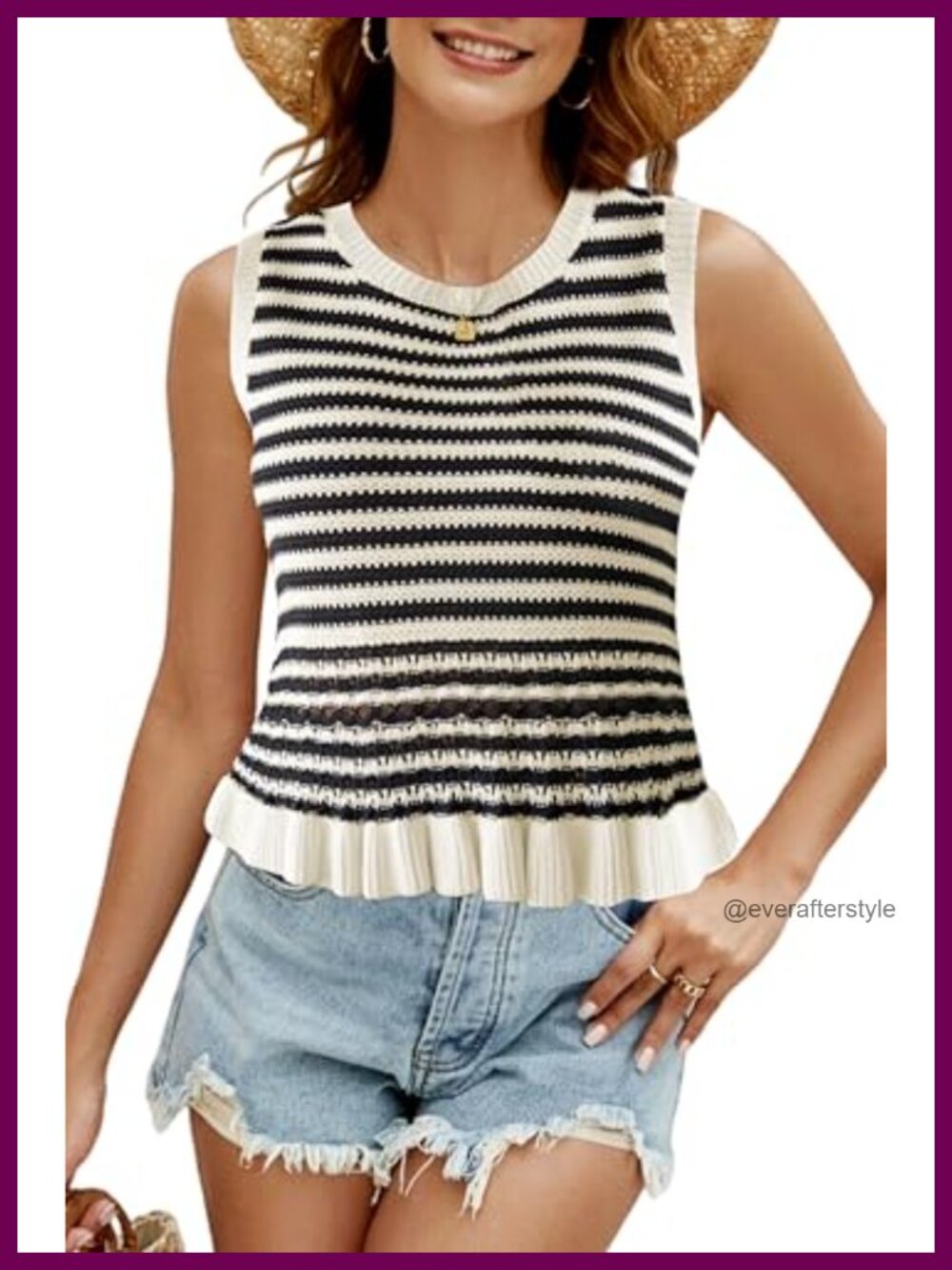 Crochet Crop Tank Top Sleeveless Knit Sweater Vest Ruffle Hem Summer